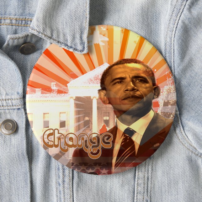 Badge Rond 15,2 Cm Obama change (En situation)