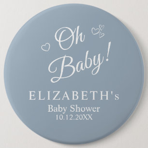 Badge Rond 15,2 Cm "Oh Baby" Dusty Bleu Moderne Baby shower minimalis