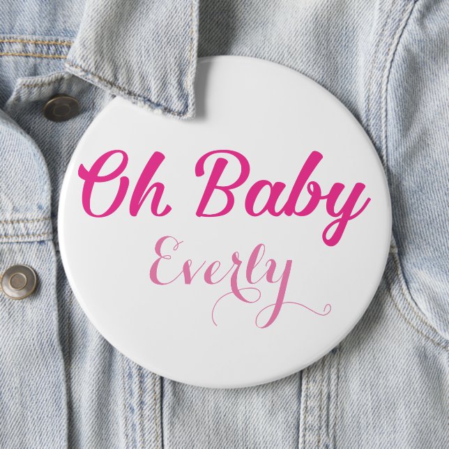 Badge Rond 15,2 Cm Oh Baby Genre Révéler Fille Rose (En situation)