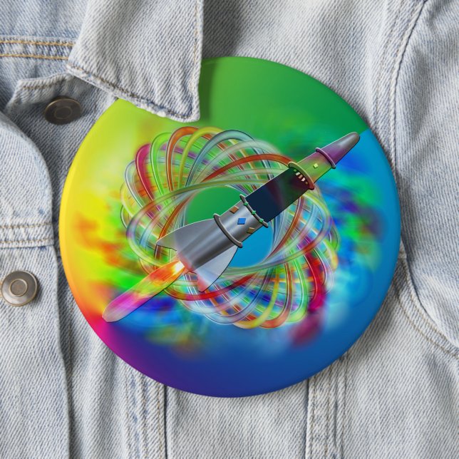 Badge Rond 15,2 Cm Orbites de roquette arc-en-ciel (En situation)