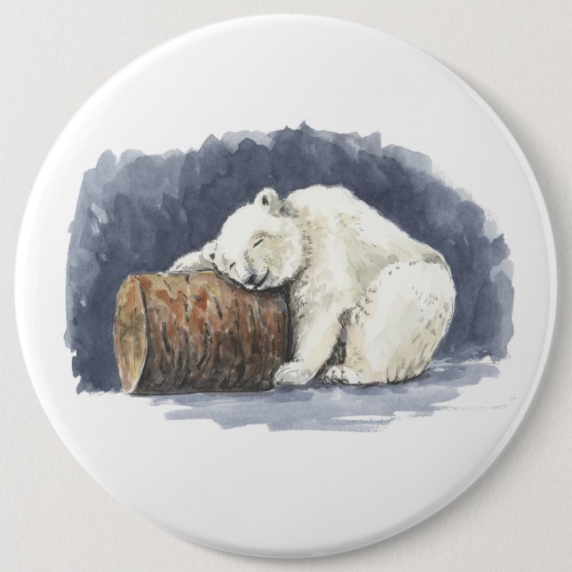 Badge Rond 15,2 Cm Ours polaire dormant, aquarelle (Devant)