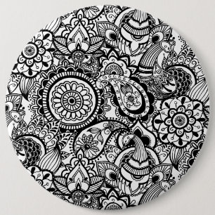 Badge Rond 15,2 Cm Paisley floral noir