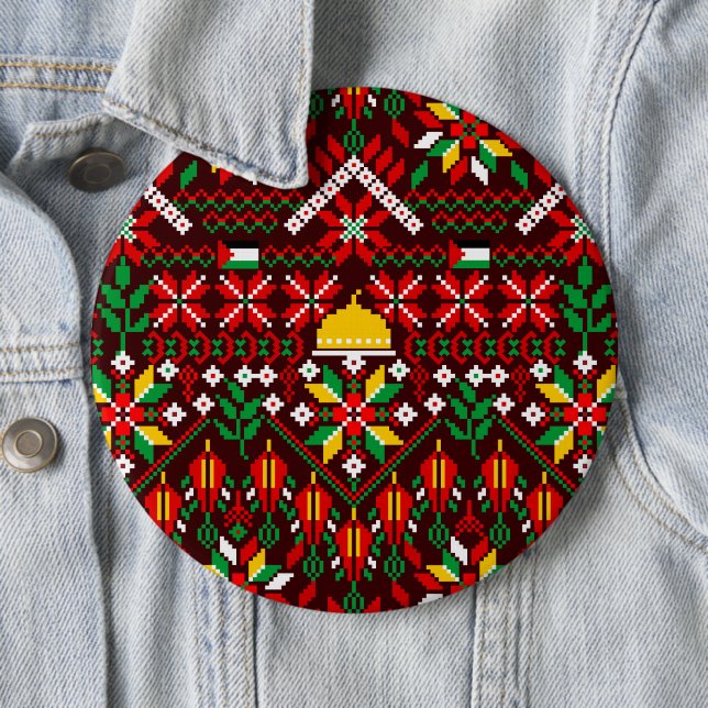 Badge Rond 15,2 Cm Palestine Tatreez Broderie traditionnelle (En situation)