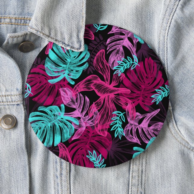 Badge Rond 15,2 Cm Palmiers tropicaux fluorescents feuilles (En situation)