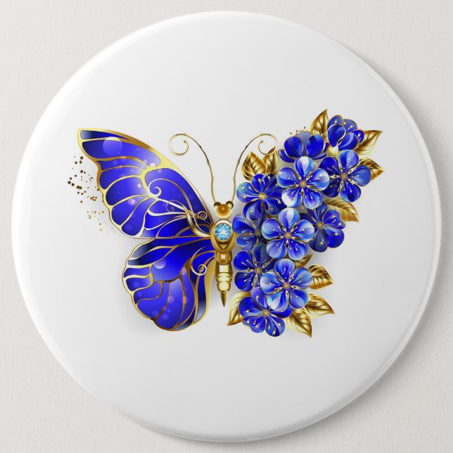 Badge Rond 15,2 Cm Papillon saphir à fleurs (Devant)