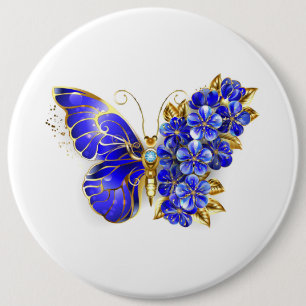 Badge Rond 15,2 Cm Papillon Saphir Fleur