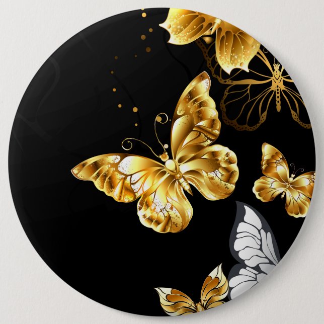 Badge Rond 15,2 Cm Papillons blancs et dorés (Devant)