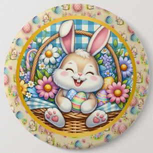 Badge Rond 15,2 Cm Pâques joyeuses avec du lapin mignon, des oeufs et