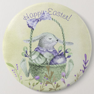 Badge Rond 15,2 Cm Pâques Panier oeufs de lapin Panier Aquarelle Art