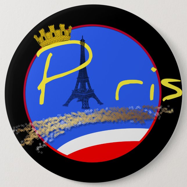Badge Rond 15,2 Cm Paris avec Couronne - Bouton (Devant)