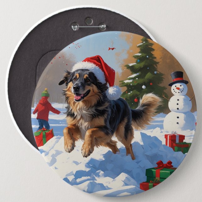 Badge Rond 15,2 Cm Pasteur anatolien Noël Festif Neige (Devant & derrière)