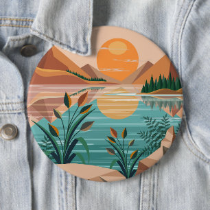 Badge Rond 15,2 Cm Paysage de coucher de soleil au lac de montagne pa