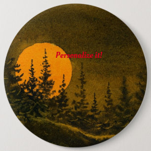 Badge Rond 15,2 Cm Paysage nocturne; chasse ou moisson lune
