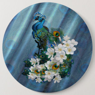 Badge Rond 15,2 Cm Peacocks & Emerald Green Soie métallique