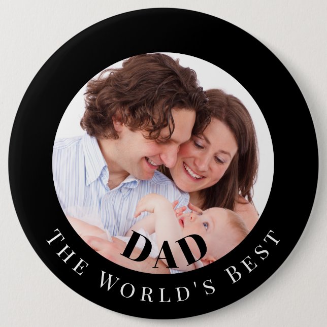 Badge Rond 15,2 Cm Personalized Photo in Black Circle Best Dad (Devant)
