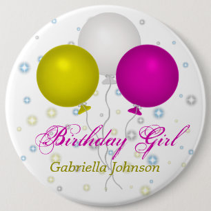 Badge Rond 15,2 Cm Personnalisé : Bouton de fille d'anniversaire