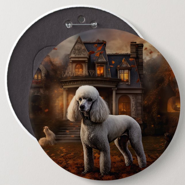 Badge Rond 15,2 Cm Peur Halloween caniche (Devant & derrière)