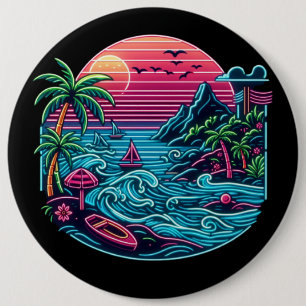 Badge Rond 15,2 Cm Plage tropicale/néon hawaïen