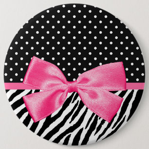 Badge Rond 15,2 Cm Pois à la mode d'impression de zèbre et ruban ro