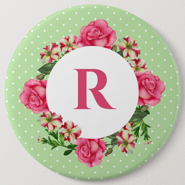 Badge Rond 15,2 Cm Premier rose rose rouge blanc Pois Petunia (Devant)