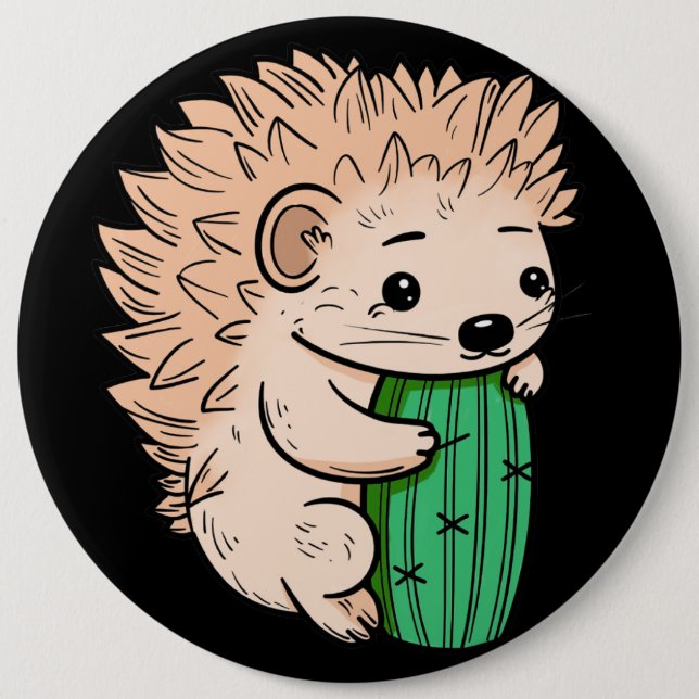 Badge Rond 15,2 Cm Prickly Hug | Hérisson et cactus (Devant)