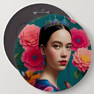 Badge Rond 15,2 Cm Princesse à la tiare bleue