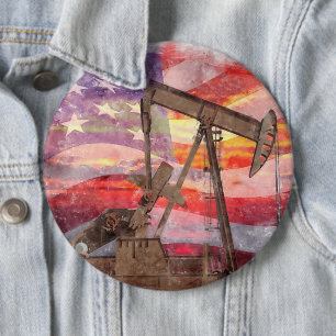 Badge Rond 15,2 Cm Pumpjack silhouette pastille Drapeau américain