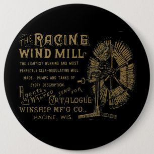 Badge Rond 15,2 Cm Racine Wind Mill Racine Wisconsin 1889