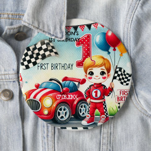 Badge Rond 15,2 Cm Racing Car Boy 1er anniversaire