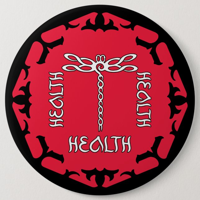 Badge Rond 15,2 Cm Red Root Chakra "Santé" conception de libellule (Devant)