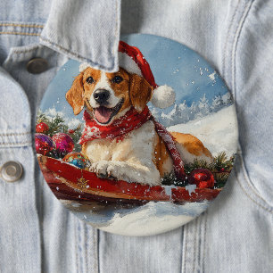 Badge Rond 15,2 Cm Renard anglais américain de Noël en traîneau
