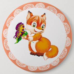 Badge Rond 15,2 Cm renard et papillon
