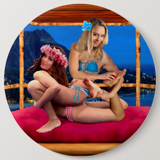 BADGE ROND 15,2 CM RÉPRESSION DE L'IMAGINAIRE HAWAIIEN (Devant)
