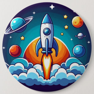 Badge Rond 15,2 Cm Retro, fusée spatiale