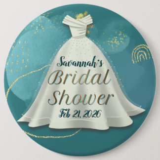 Badge Rond 15,2 Cm Robe de mariée pailletée or teinte sarcelle foncée