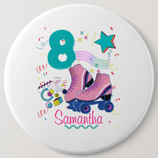 Badge Rond 15,2 Cm Roller Skate Anniversaire Fille Retro Patinage