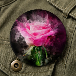 Badge Rond 15,2 Cm Rose roseau aquarelle sur fond noir