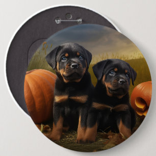 Badge Rond 15,2 Cm Rottweiler Chiot Automne Citrouille de plaisir