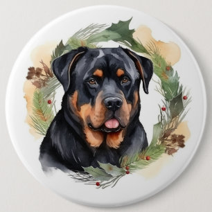 Badge Rond 15,2 Cm Rottweiler Christmas Wreath Festive Pup