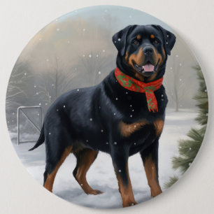 Badge Rond 15,2 Cm Rottweiler dans la neige Noël