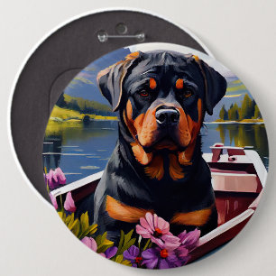 Badge Rond 15,2 Cm Rottweiler sur une pédale : une aventure Pittoresq