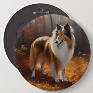Badge Rond 15,2 Cm Rough Collie dans l'automne Leaves automne Inspire