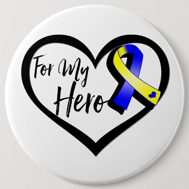 Badge Rond 15,2 Cm Ruban de sensibilisation bleu et jaune pour mon hé (Devant)