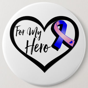 Badge Rond 15,2 Cm Ruban rose et bleu de conscience pour mon héros