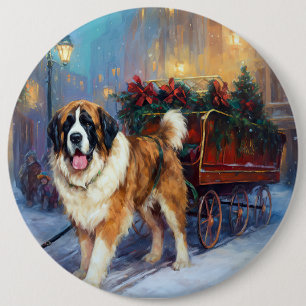 Badge Rond 15,2 Cm Saint Bernard Christmas Festive