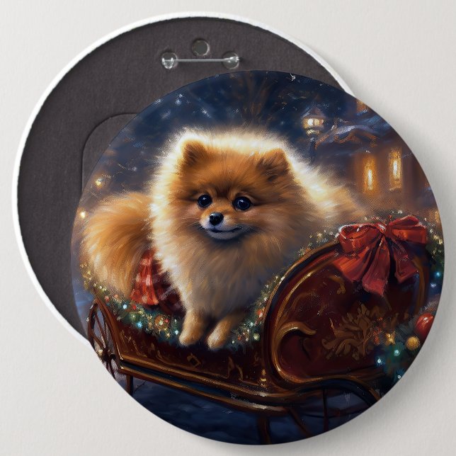 Badge Rond 15,2 Cm Saison de Noël Poméranienne brossé (Devant & derrière)