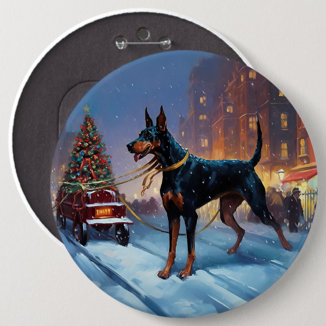 Badge Rond 15,2 Cm Saison Festive de Noël Doberman (Devant & derrière)
