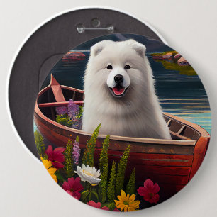 Badge Rond 15,2 Cm Samoyé sur une pagaie : une aventure Pittoresque