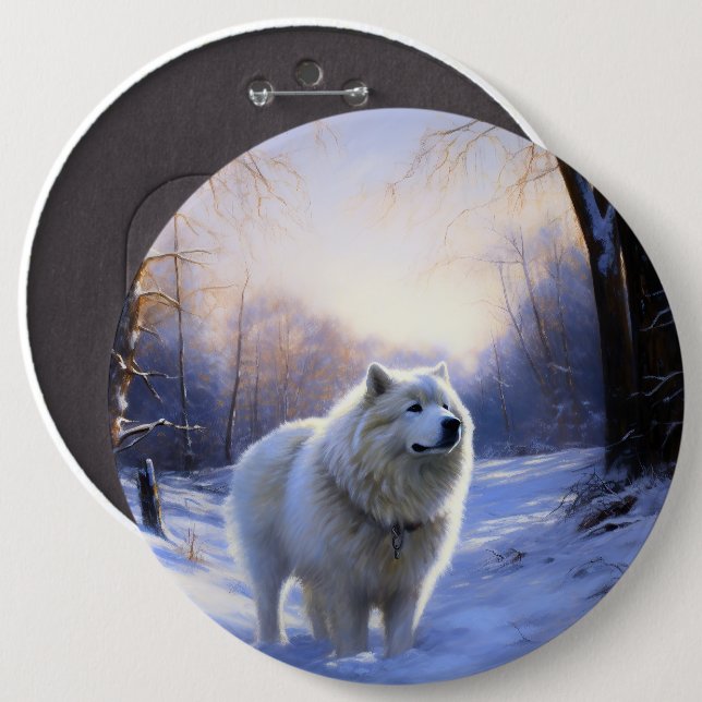 Badge Rond 15,2 Cm Samoyed Let It Snow Christmas (Devant & derrière)