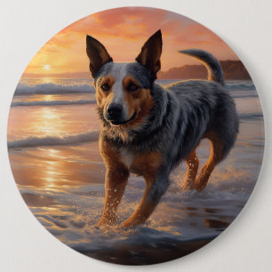 Badge Rond 15,2 Cm Sandy Paws chien de bétail australien sur la plage